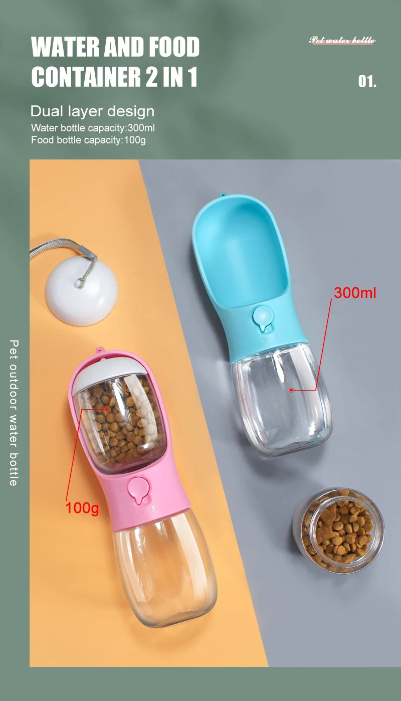 Portable Pet Water Bottle with Food Container