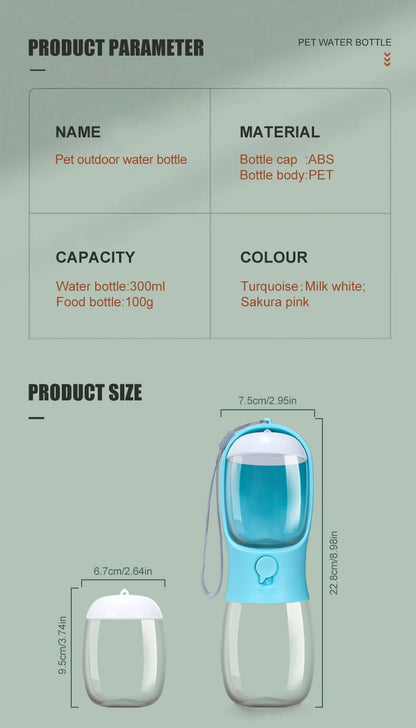 Portable Pet Water Bottle with Food Container